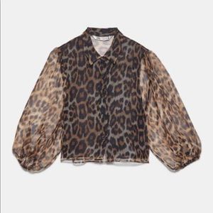 Zara animal print organza shirt